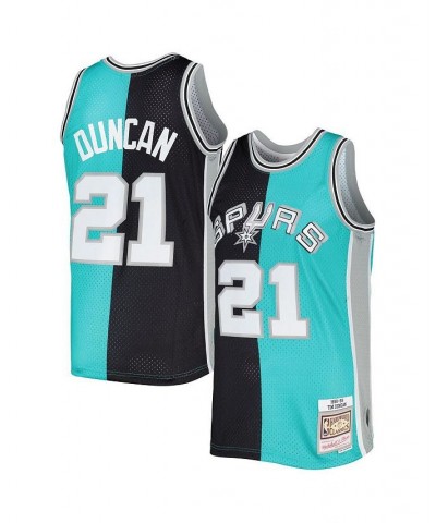 Men's Tim Duncan Black, Teal San Antonio Spurs Hardwood Classics 1998-99 Split Swingman Jersey $66.70 Jersey