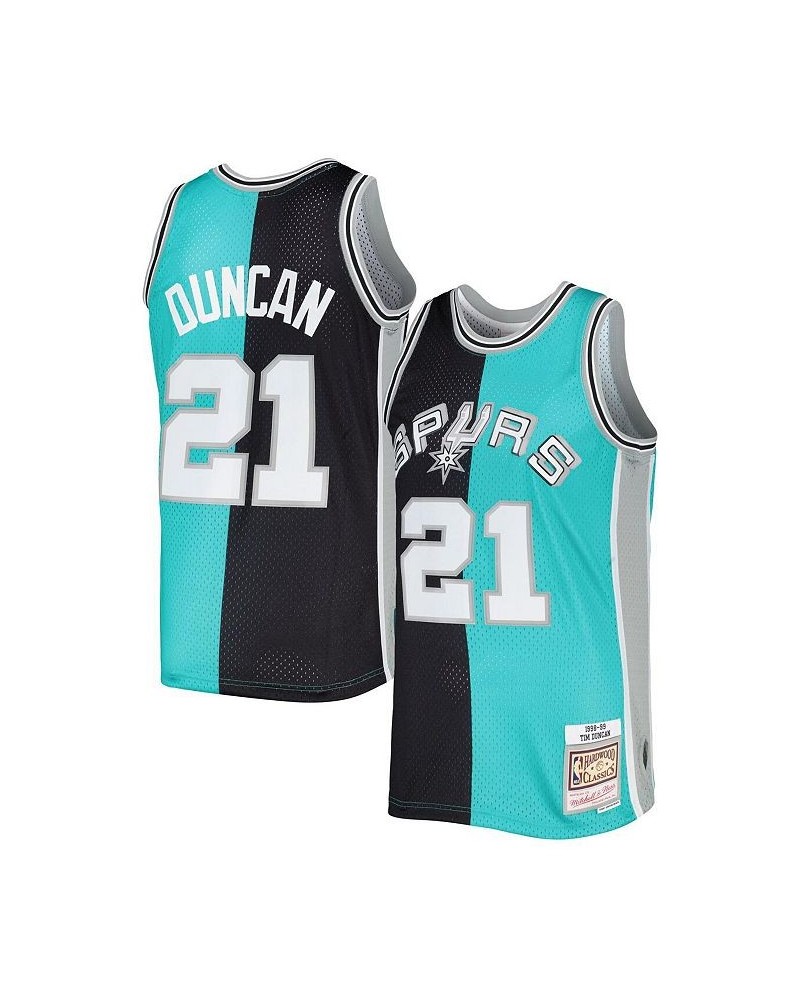 Men's Tim Duncan Black, Teal San Antonio Spurs Hardwood Classics 1998-99 Split Swingman Jersey $66.70 Jersey