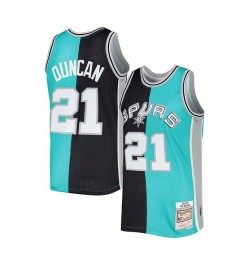 Men's Tim Duncan Black, Teal San Antonio Spurs Hardwood Classics 1998-99 Split Swingman Jersey $66.70 Jersey