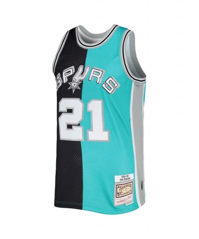 Men's Tim Duncan Black, Teal San Antonio Spurs Hardwood Classics 1998-99 Split Swingman Jersey $66.70 Jersey