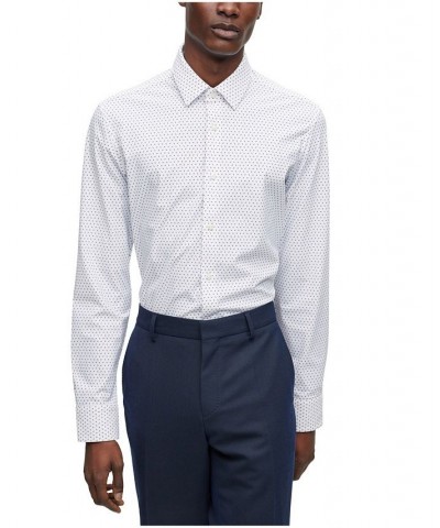 Men's Geometric-Print Performance-Stretch Slim-Fit Dress Shirt White $51.80 Dress Shirts