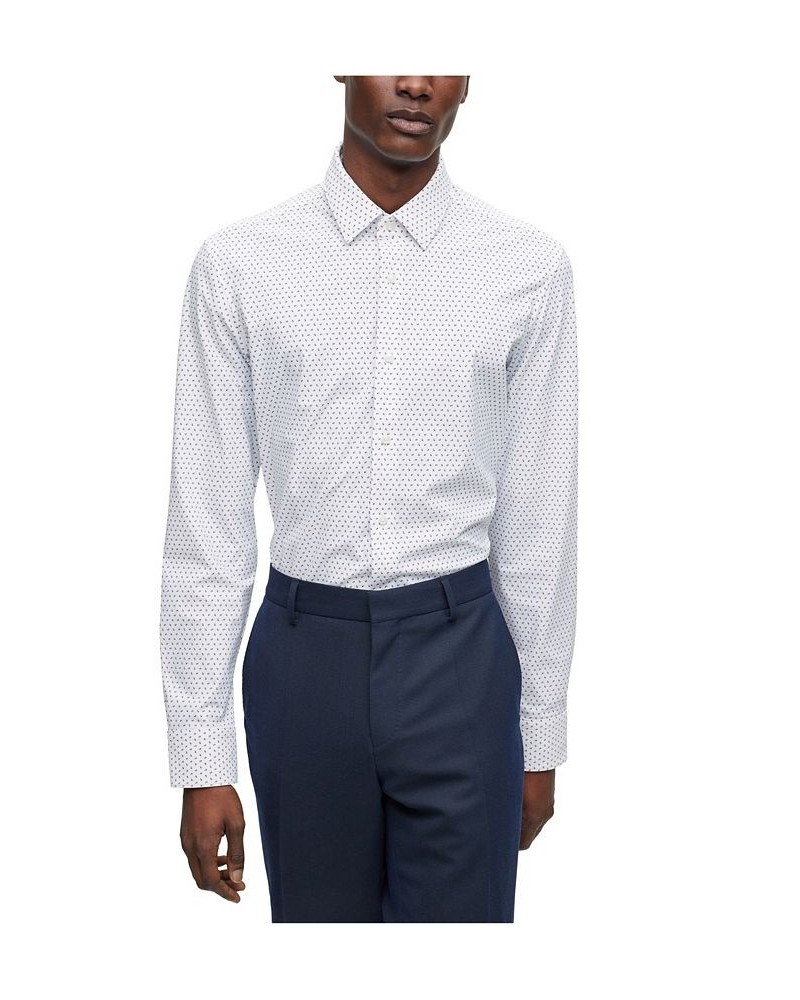 Men's Geometric-Print Performance-Stretch Slim-Fit Dress Shirt White $51.80 Dress Shirts