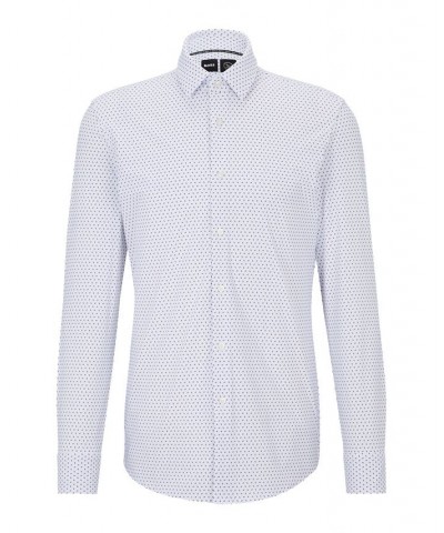 Men's Geometric-Print Performance-Stretch Slim-Fit Dress Shirt White $51.80 Dress Shirts