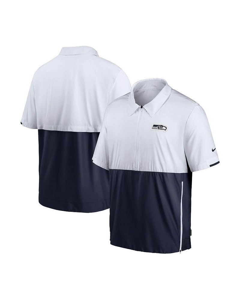 Men's White, College Navy Seattle Seahawks Sideline Coaches Half-Zip Short Sleeve Jacket $35.20 Jackets