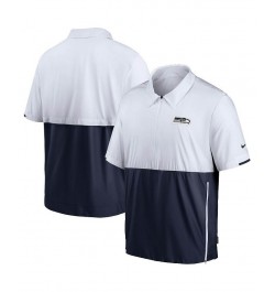 Men's White, College Navy Seattle Seahawks Sideline Coaches Half-Zip Short Sleeve Jacket $35.20 Jackets