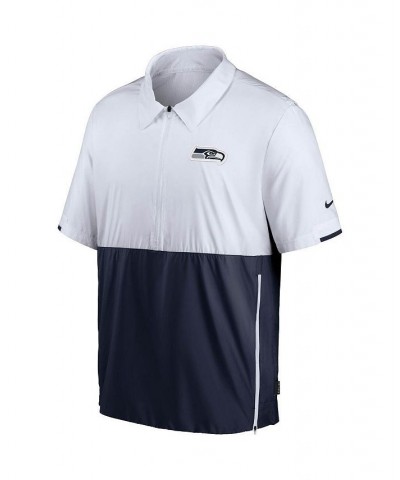 Men's White, College Navy Seattle Seahawks Sideline Coaches Half-Zip Short Sleeve Jacket $35.20 Jackets