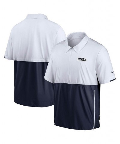 Men's White, College Navy Seattle Seahawks Sideline Coaches Half-Zip Short Sleeve Jacket $35.20 Jackets