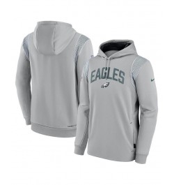 Men's Gray Philadelphia Eagles Sideline Athletic Stack Performance Pullover Hoodie $38.95 Sweatshirt