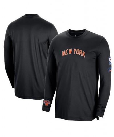 Men's Black New York Knicks 2022/23 City Edition Pregame Warmup Long Sleeve Shooting Shirt $30.50 T-Shirts