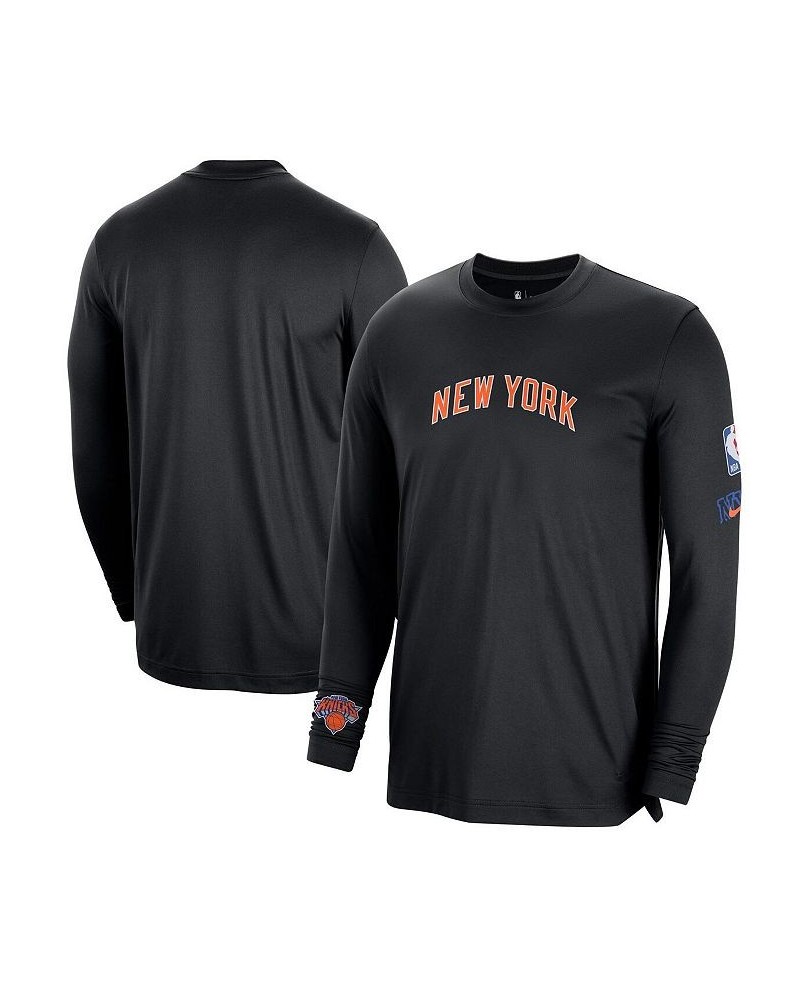 Men's Black New York Knicks 2022/23 City Edition Pregame Warmup Long Sleeve Shooting Shirt $30.50 T-Shirts