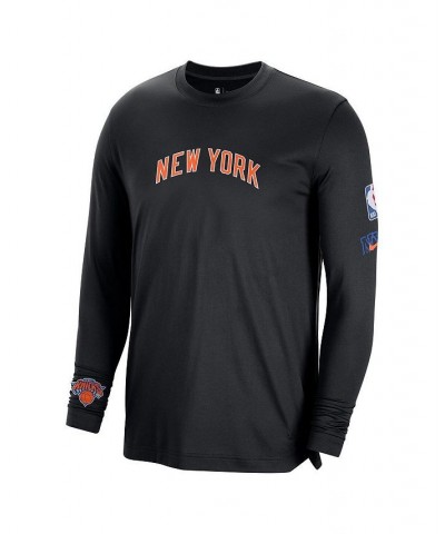 Men's Black New York Knicks 2022/23 City Edition Pregame Warmup Long Sleeve Shooting Shirt $30.50 T-Shirts