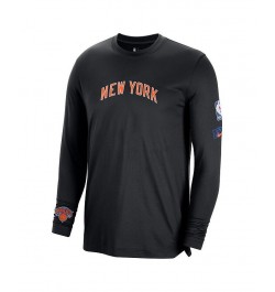 Men's Black New York Knicks 2022/23 City Edition Pregame Warmup Long Sleeve Shooting Shirt $30.50 T-Shirts