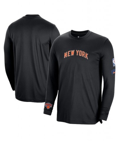 Men's Black New York Knicks 2022/23 City Edition Pregame Warmup Long Sleeve Shooting Shirt $30.50 T-Shirts