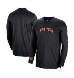 Men's Black New York Knicks 2022/23 City Edition Pregame Warmup Long Sleeve Shooting Shirt $30.50 T-Shirts