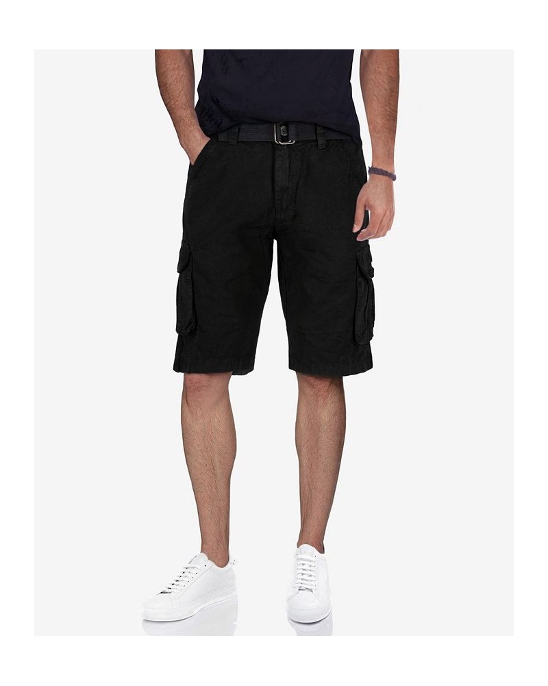 Men's Belted Twill Tape Cargo Shorts Black $25.58 Shorts