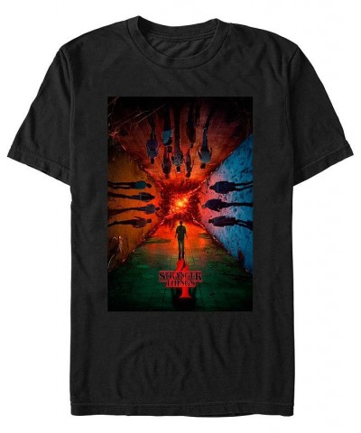 Men's Stranger Things Season 4 Main Poster Short Sleeve T-shirt Black $18.54 T-Shirts