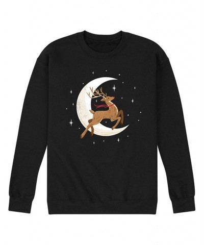 Men's Reindeer Moon Fleece T-shirt Black $30.24 T-Shirts