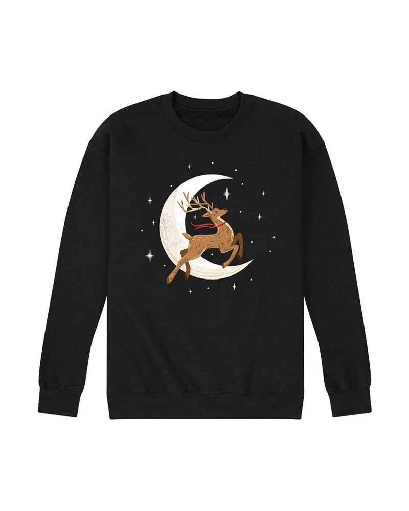 Men's Reindeer Moon Fleece T-shirt Black $30.24 T-Shirts