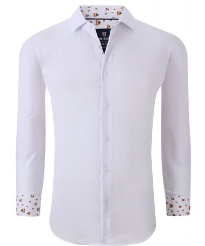 Men's Slim Fit Pride Performance Novelty Button Down Dress Shirt White $21.60 Dress Shirts