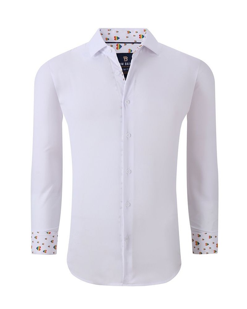 Men's Slim Fit Pride Performance Novelty Button Down Dress Shirt White $21.60 Dress Shirts