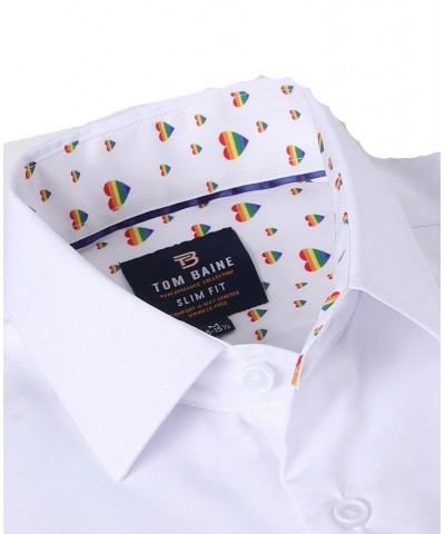 Men's Slim Fit Pride Performance Novelty Button Down Dress Shirt White $21.60 Dress Shirts