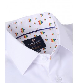 Men's Slim Fit Pride Performance Novelty Button Down Dress Shirt White $21.60 Dress Shirts