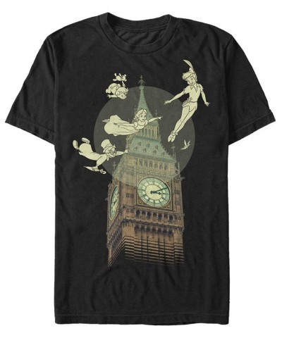 Disney Men's Peter Pan The Darlings Flying By Clock Tower Short Sleeve T-Shirt Black $14.70 T-Shirts