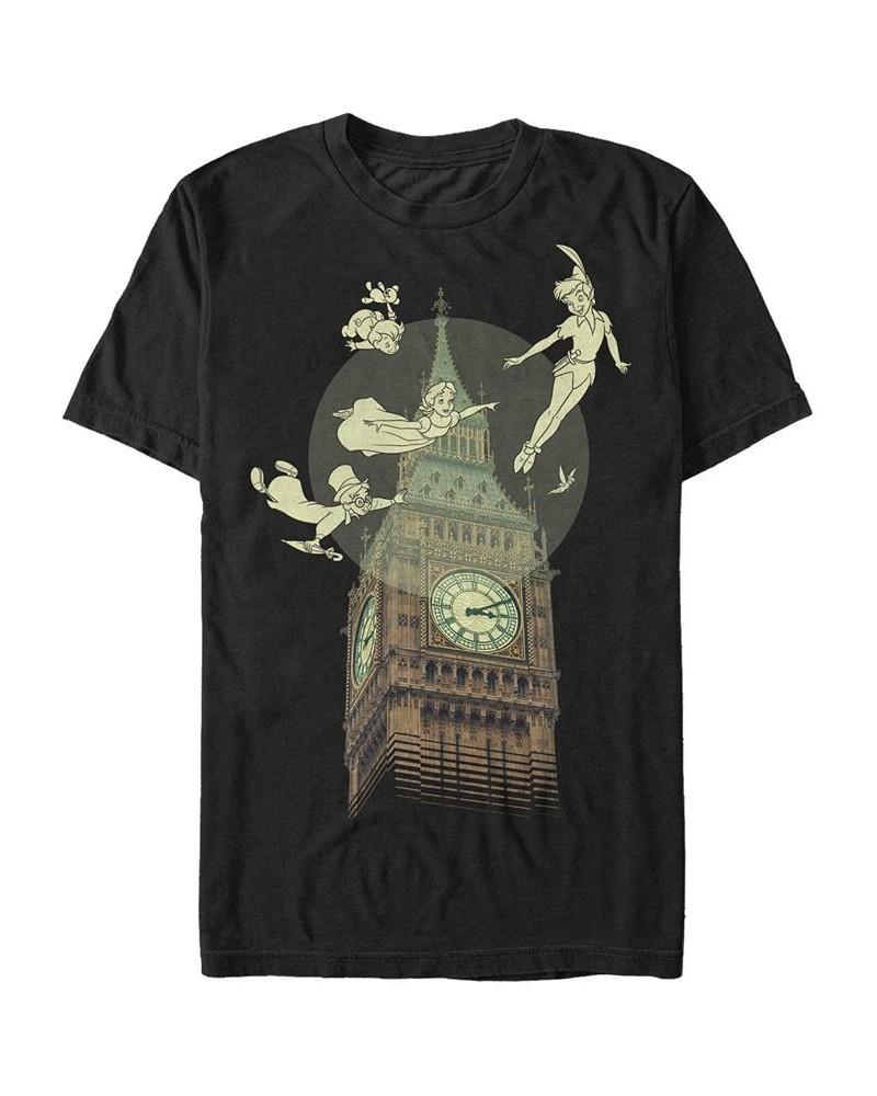 Disney Men's Peter Pan The Darlings Flying By Clock Tower Short Sleeve T-Shirt Black $14.70 T-Shirts