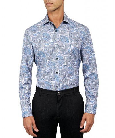 Men's Regular-Fit Paisley Performance Dress Shirt Blue $21.89 Dress Shirts