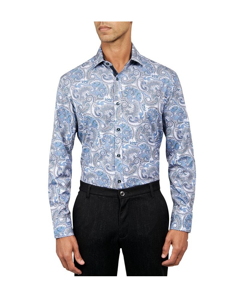 Men's Regular-Fit Paisley Performance Dress Shirt Blue $21.89 Dress Shirts