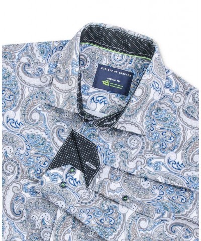 Men's Regular-Fit Paisley Performance Dress Shirt Blue $21.89 Dress Shirts