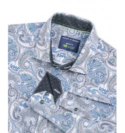 Men's Regular-Fit Paisley Performance Dress Shirt Blue $21.89 Dress Shirts