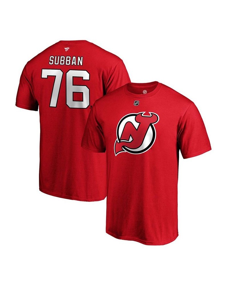 Men's P.K. Subban Red New Jersey Devils Authentic Stack Name and Number T-shirt $19.03 T-Shirts