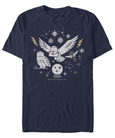 Men's Wintery Owls Short Sleeve Crew T-shirt Blue $20.29 T-Shirts