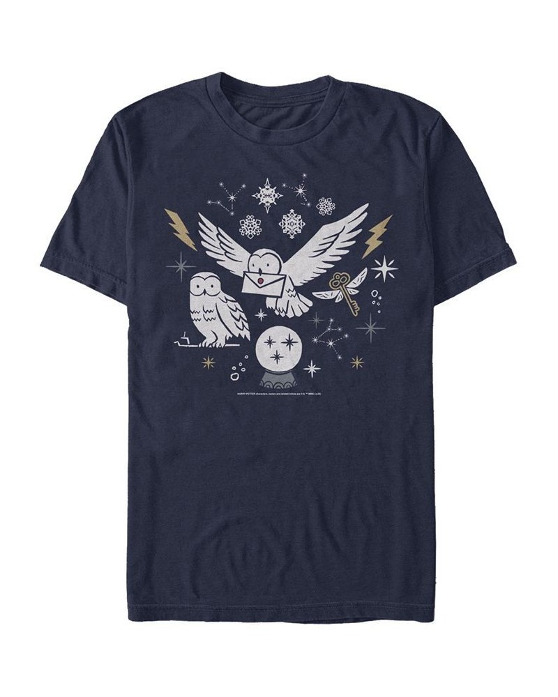 Men's Wintery Owls Short Sleeve Crew T-shirt Blue $20.29 T-Shirts