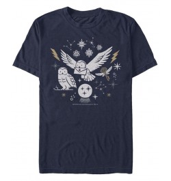 Men's Wintery Owls Short Sleeve Crew T-shirt Blue $20.29 T-Shirts