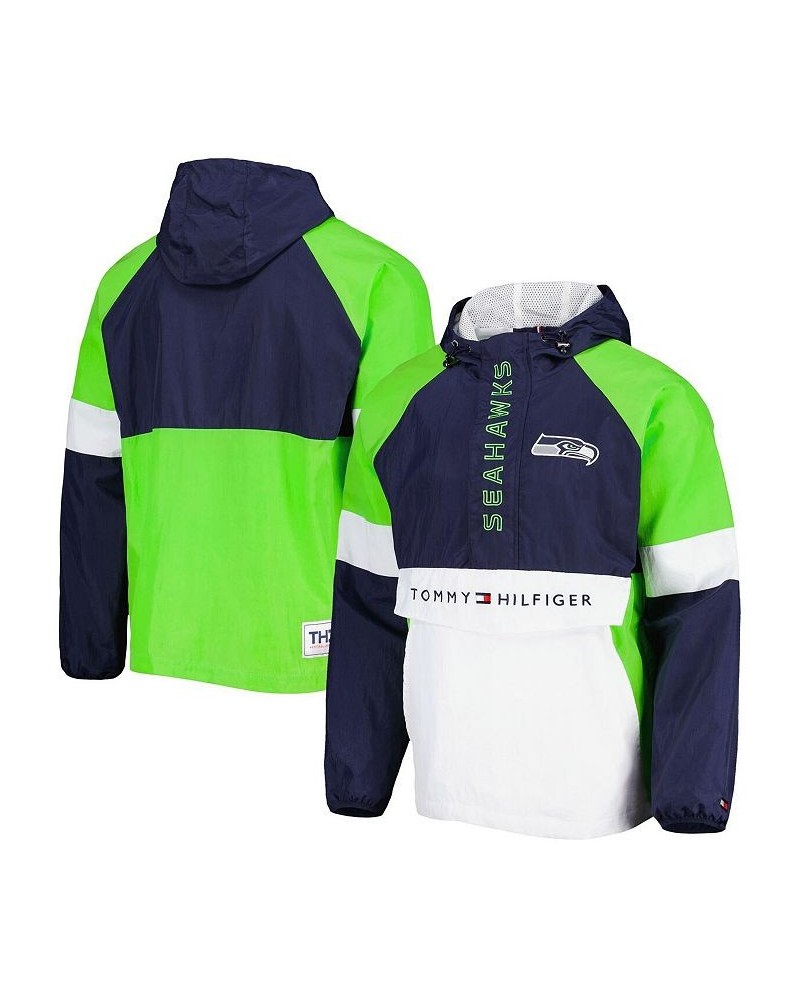 Men's College Navy, Neon Green Seattle Seahawks Quarter-Zip Pullover Hoodie $46.44 Jackets