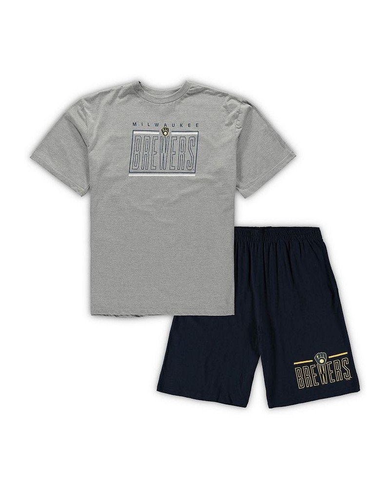 Men's Heathered Gray and Navy Milwaukee Brewers Big and Tall T-shirt and Shorts Sleep Set $34.40 Pajama