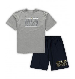 Men's Heathered Gray and Navy Milwaukee Brewers Big and Tall T-shirt and Shorts Sleep Set $34.40 Pajama