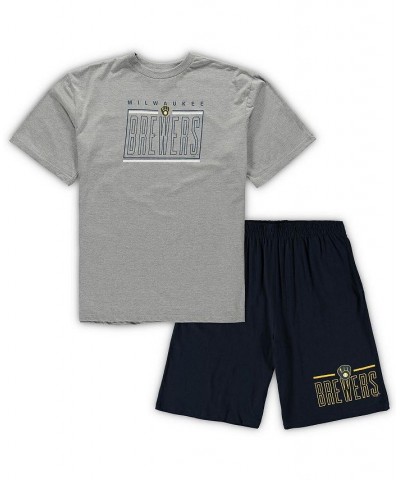 Men's Heathered Gray and Navy Milwaukee Brewers Big and Tall T-shirt and Shorts Sleep Set $34.40 Pajama