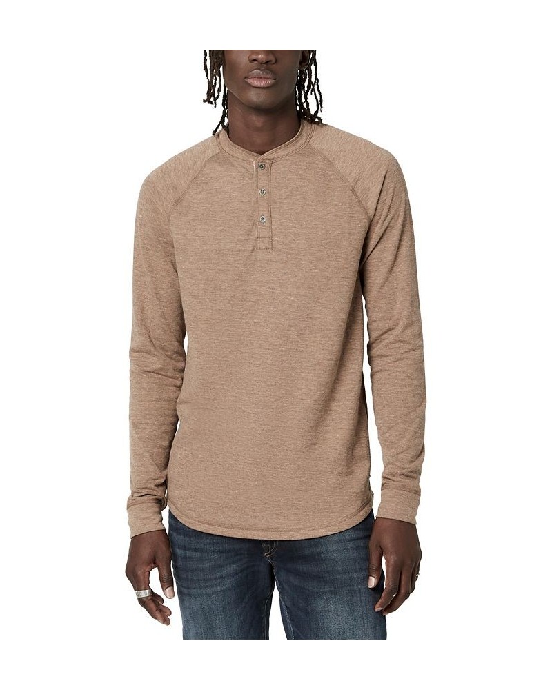 Men's Kariver Henley Long Sleeves T-shirt Brown $16.52 T-Shirts