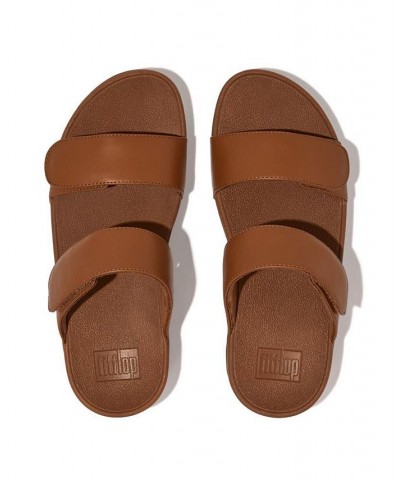 Women's Lulu Adjustable Metallic Leather Slides Tan/Beige $49.35 Shoes