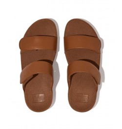 Women's Lulu Adjustable Metallic Leather Slides Tan/Beige $49.35 Shoes