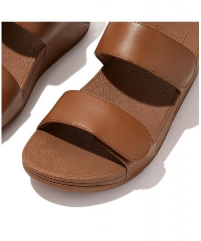 Women's Lulu Adjustable Metallic Leather Slides Tan/Beige $49.35 Shoes