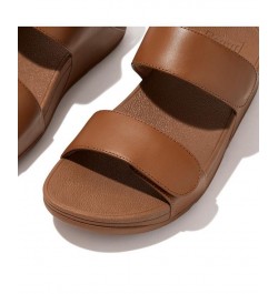 Women's Lulu Adjustable Metallic Leather Slides Tan/Beige $49.35 Shoes