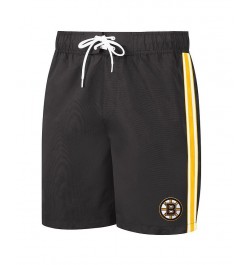 Men's Black Boston Bruins Sand Beach Swim Shorts $25.85 Swimsuits