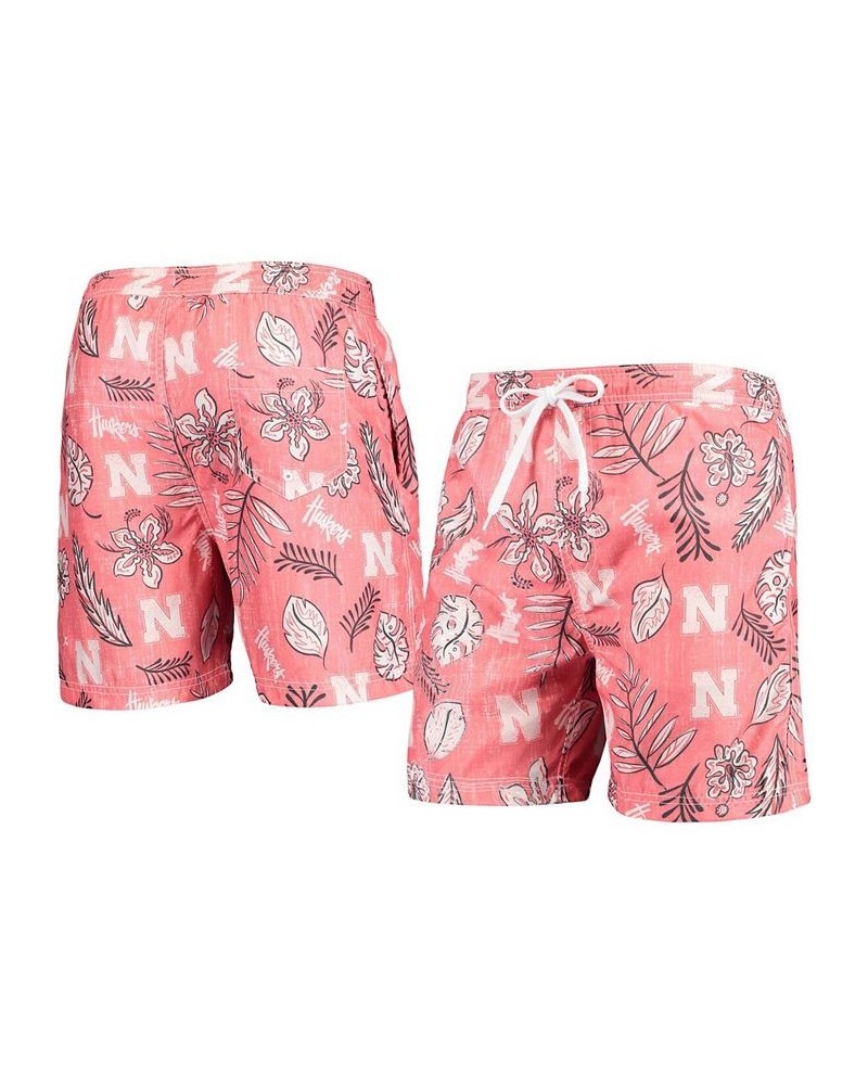 Men's Scarlet Nebraska Huskers Vintage-Like Floral Swim Trunks $33.60 Swimsuits