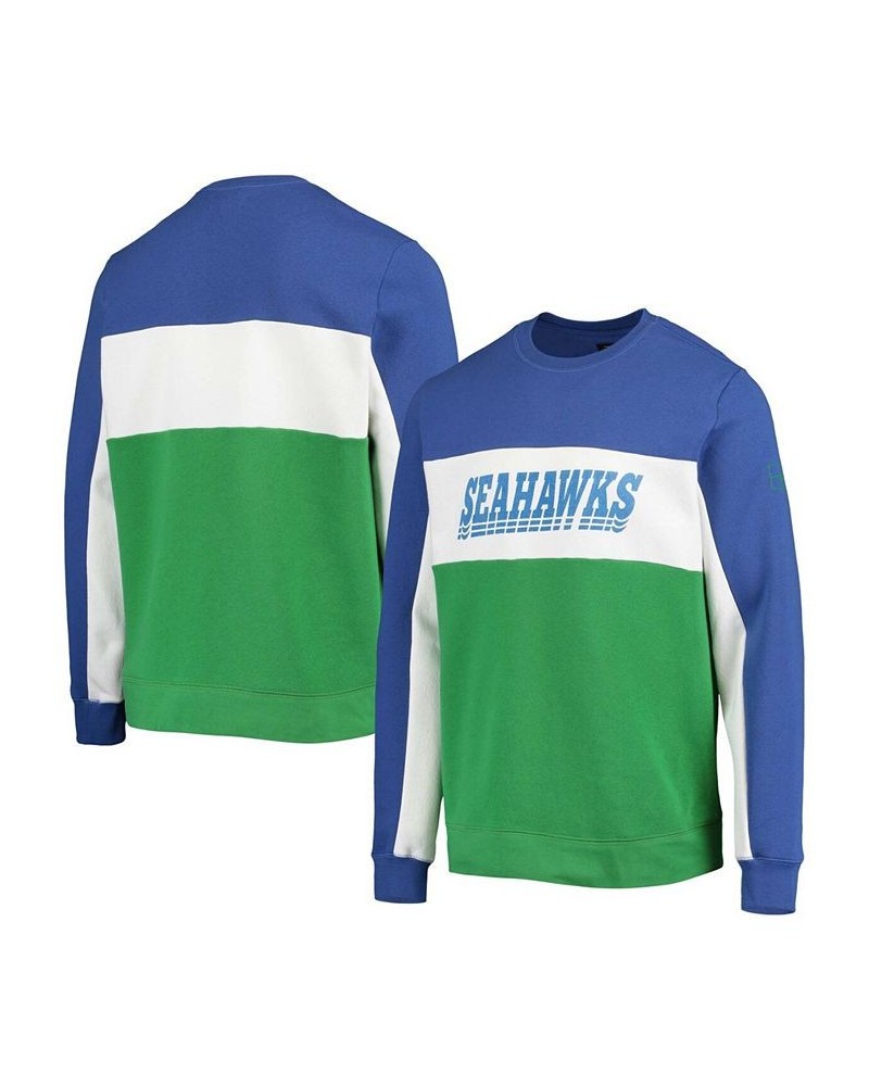 Men's College Navy, Neon Green Seattle Seahawks Color Block Pullover Sweatshirt $35.25 Sweatshirt