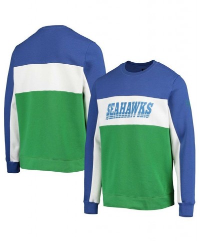 Men's College Navy, Neon Green Seattle Seahawks Color Block Pullover Sweatshirt $35.25 Sweatshirt