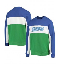 Men's College Navy, Neon Green Seattle Seahawks Color Block Pullover Sweatshirt $35.25 Sweatshirt